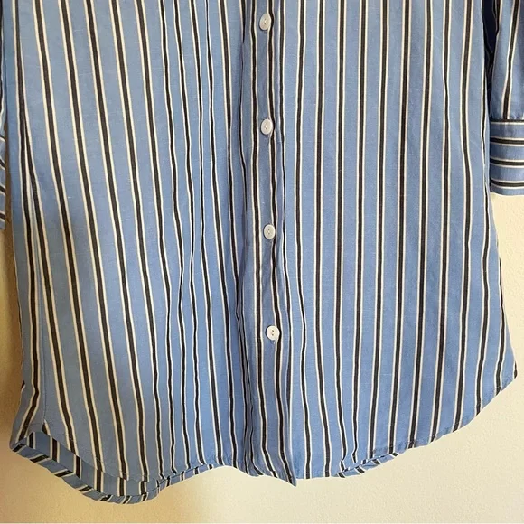 Karen Kane Striped Shirtdress Tencel Linen Roll-Tab Sleeve Blue Size XS - Picture 3 of 16